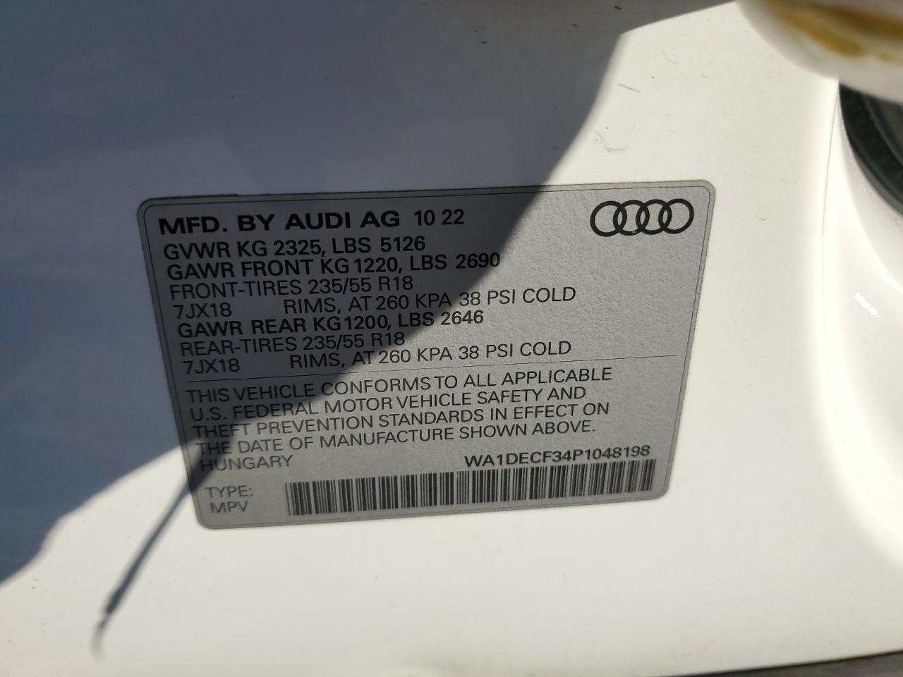 2023 AUDI Q3 PREMIUM S LINE 45 VIN:WA1DECF34P1048198