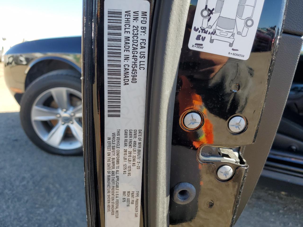 2023 DODGE CHALLENGER SXT VIN:2C3CDZAG4PH545940