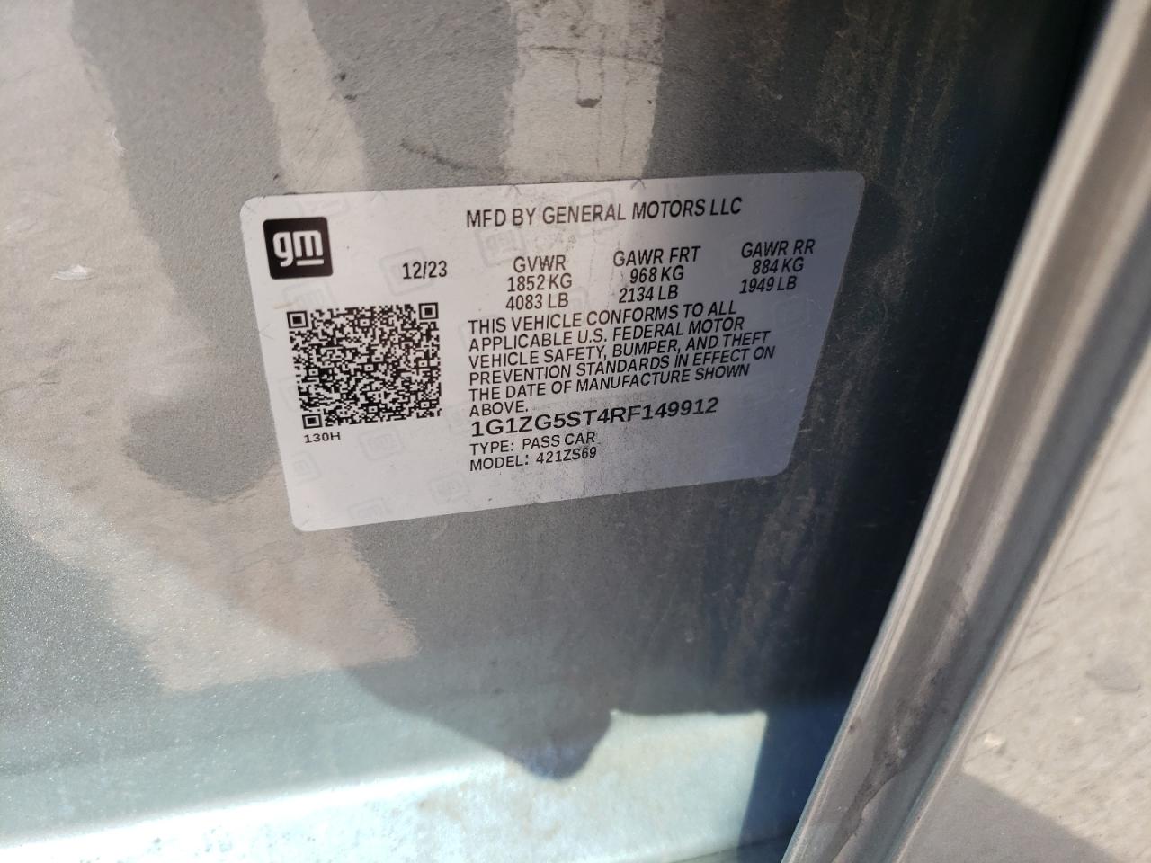 2024 CHEVROLET MALIBU RS VIN:1G1ZG5ST4RF149912