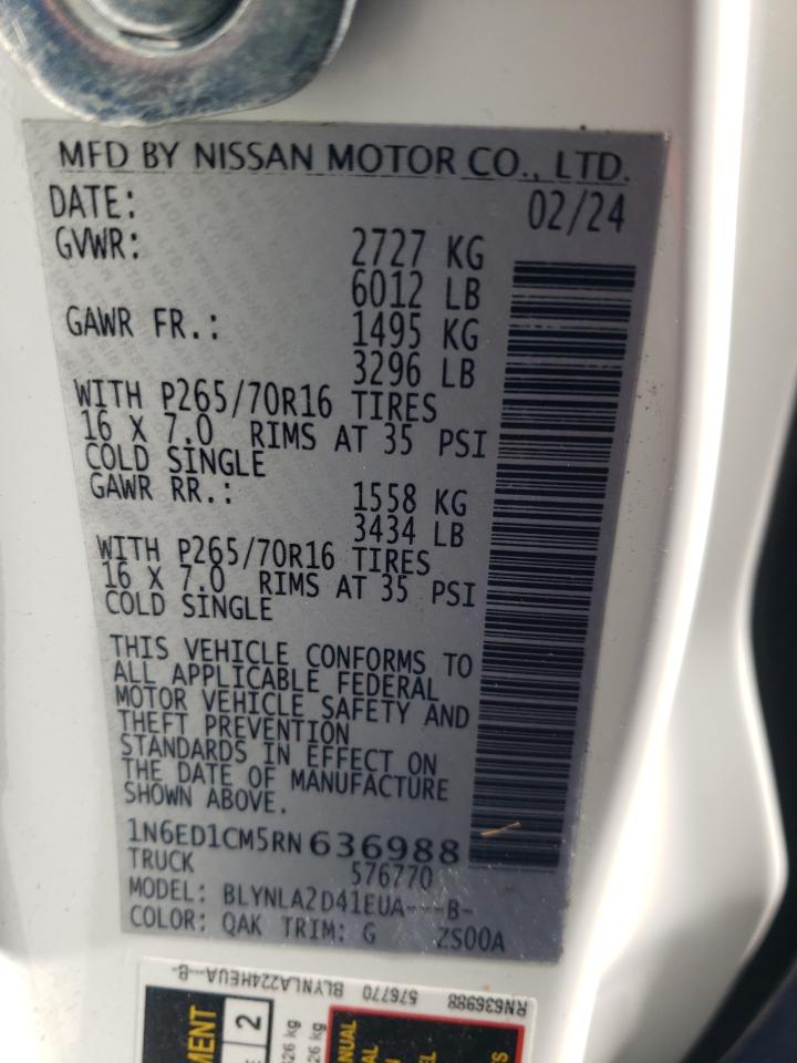 2024 NISSAN FRONTIER S VIN:1N6ED1CM5RN636988