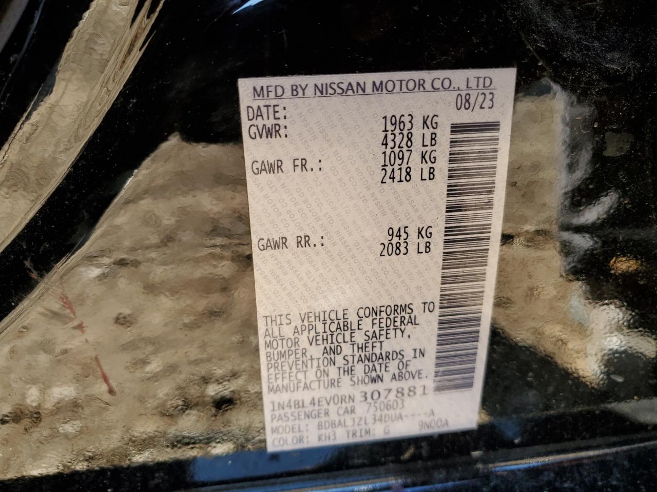 2024 NISSAN ALTIMA SL VIN:1N4BL4EV0RN307881