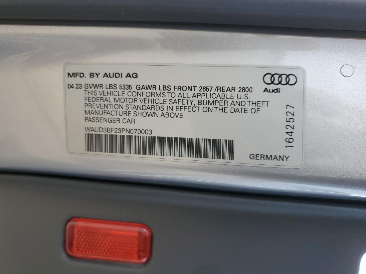 2023 AUDI A6 PREMIUM VIN:WAUD3BF23PN070003