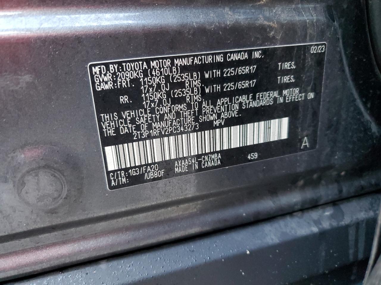 2023 TOYOTA RAV4 XLE VIN:2T3P1RFV2PC343273