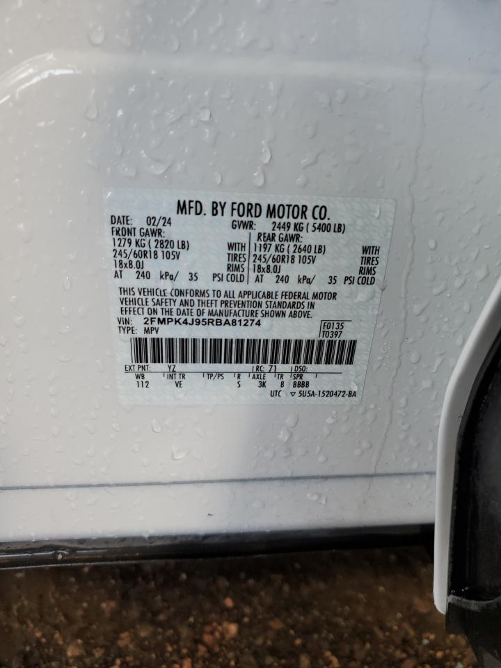 2024 FORD EDGE SEL VIN:2FMPK4J95RBA81274