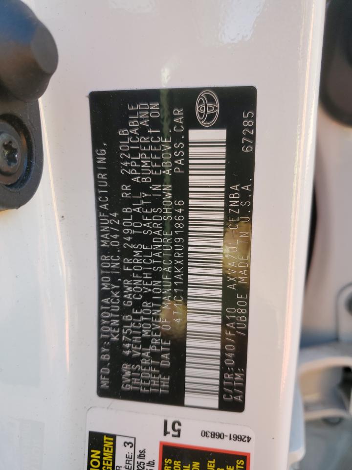 2024 TOYOTA CAMRY LE VIN:4T1C11AKXRU918646