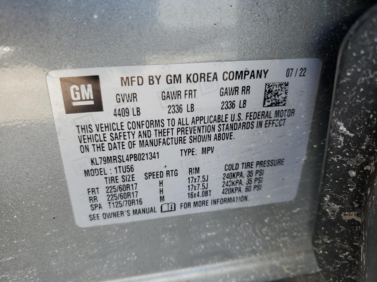 2023 CHEVROLET TRAILBLAZER LT VIN:KL79MRSL4PB021341