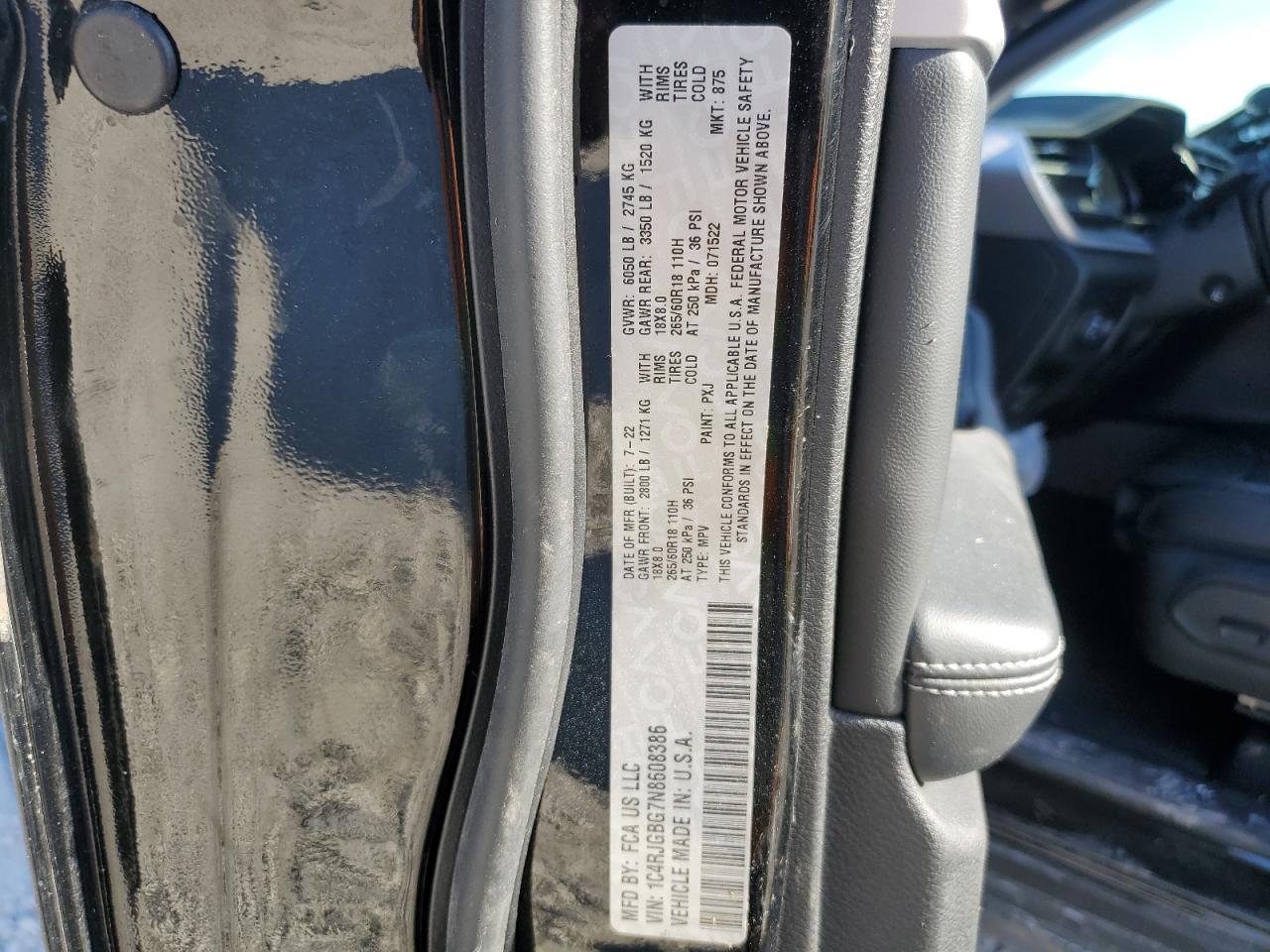 2022 JEEP GRAND CHEROKEE LIMITED VIN:1C4RJGBG7N8608386