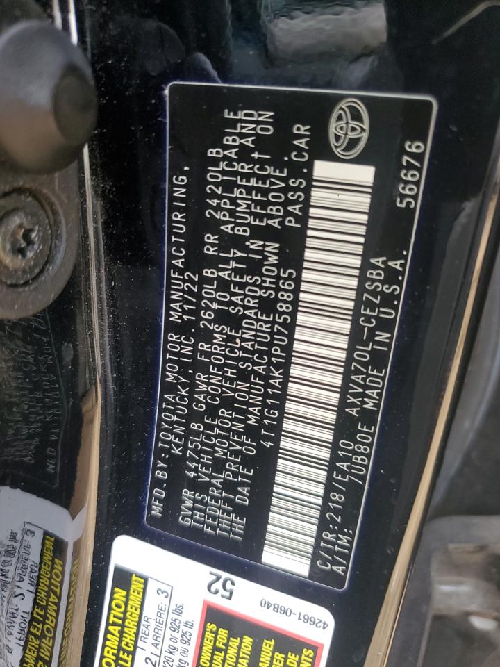 2023 TOYOTA CAMRY SE NIGHT SHADE VIN:4T1G11AK1PU758865