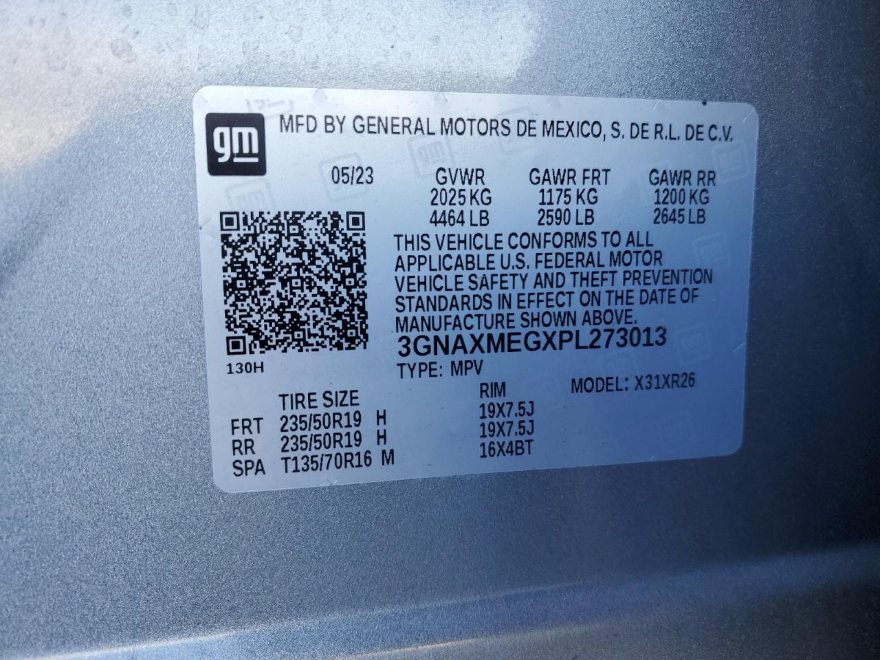 2023 CHEVROLET EQUINOX RS VIN:3GNAXMEGXPL273013