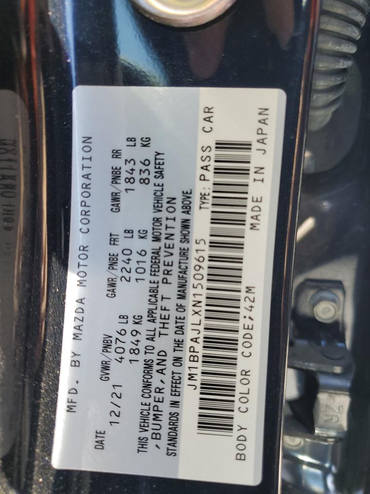 2022 MAZDA 3  VIN:JM1BPAJLXN1509615