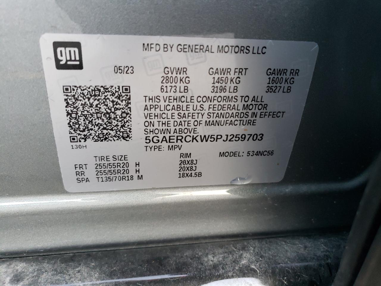2023 BUICK ENCLAVE PREMIUM VIN:5GAERCKW5PJ259703