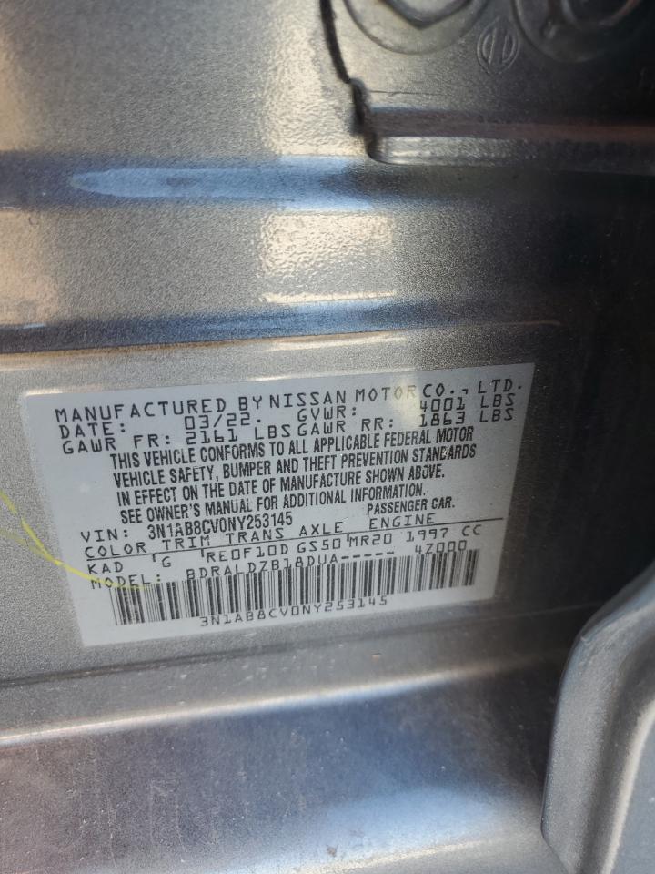 2022 NISSAN SENTRA SV VIN:3N1AB8CV0NY253145
