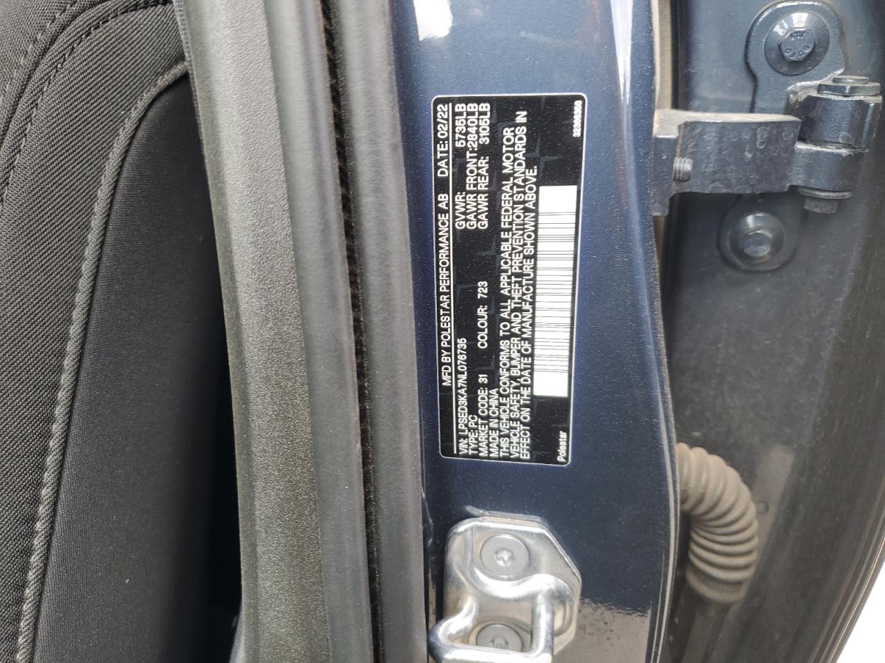 2022 POLESTAR 2  VIN:LPSED3KA7NL076735