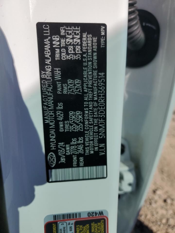 2024 HYUNDAI TUCSON SEL VIN:5NMJF3DE0RH369514