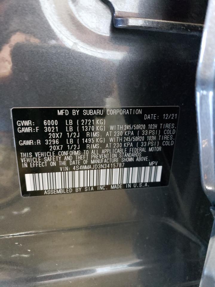 2022 SUBARU ASCENT ONYX EDITION VIN:4S4WMAJD3N3415787