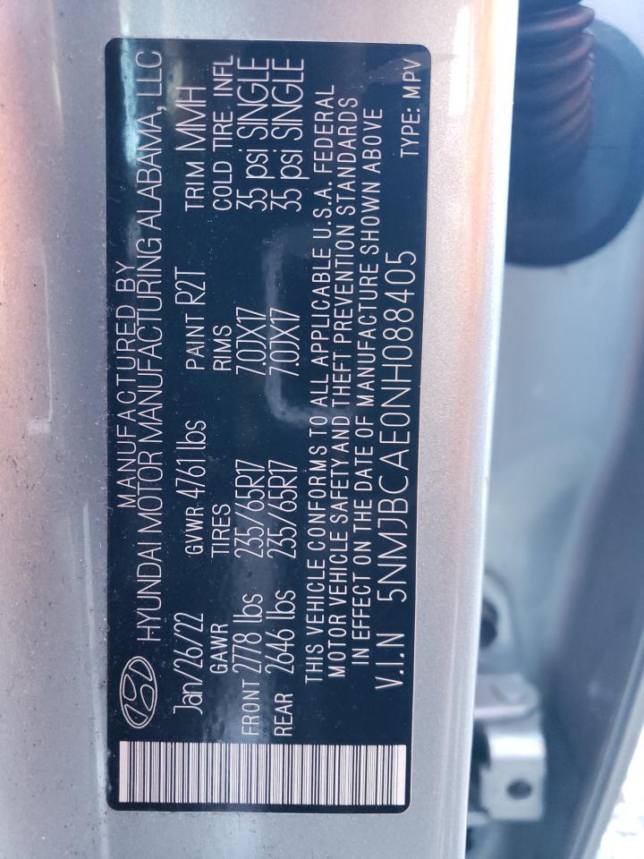 2022 HYUNDAI TUCSON SEL VIN:5NMJBCAE0NH088405