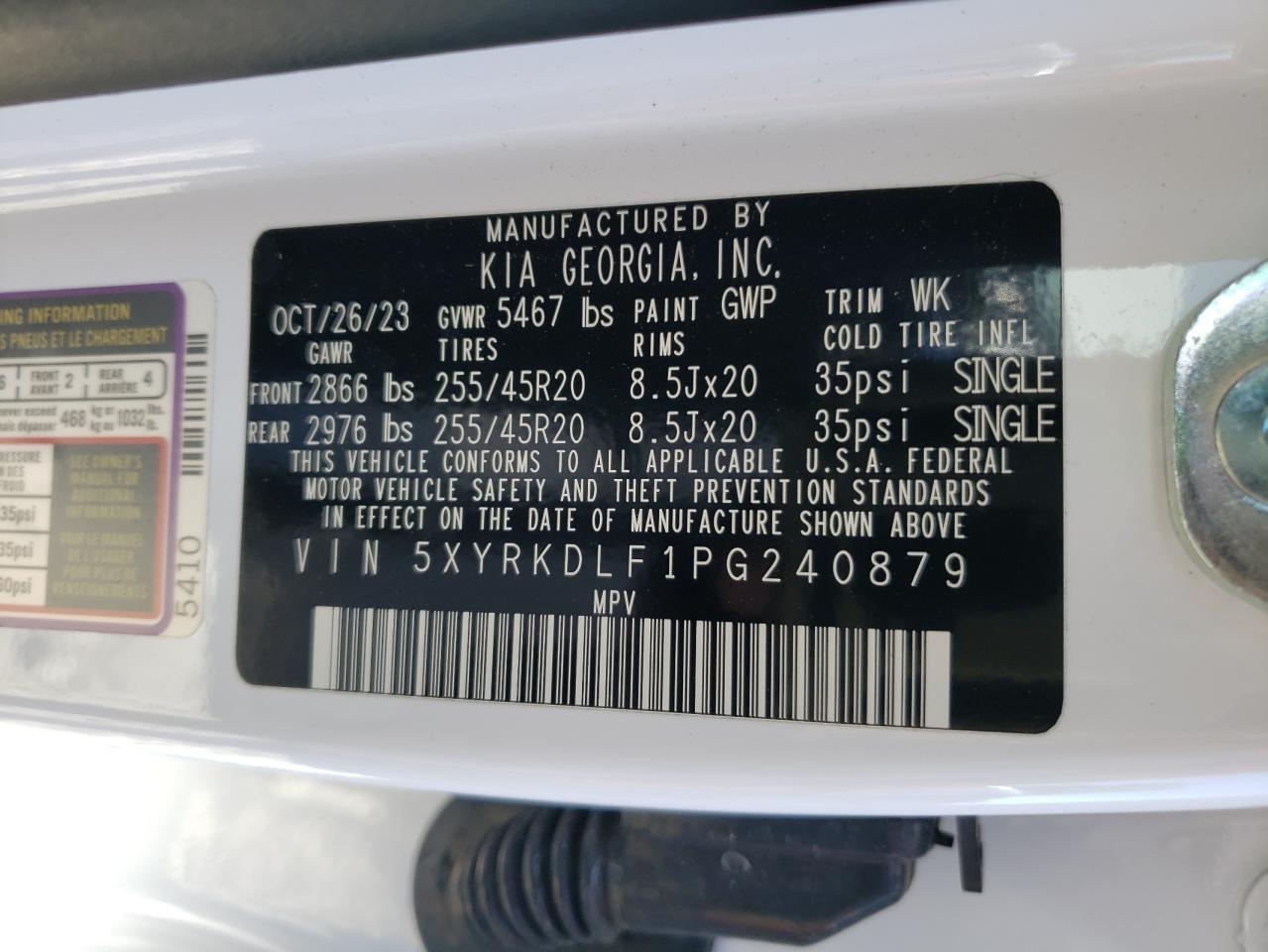 2023 KIA SORENTO SX VIN:5XYRKDLF1PG240879