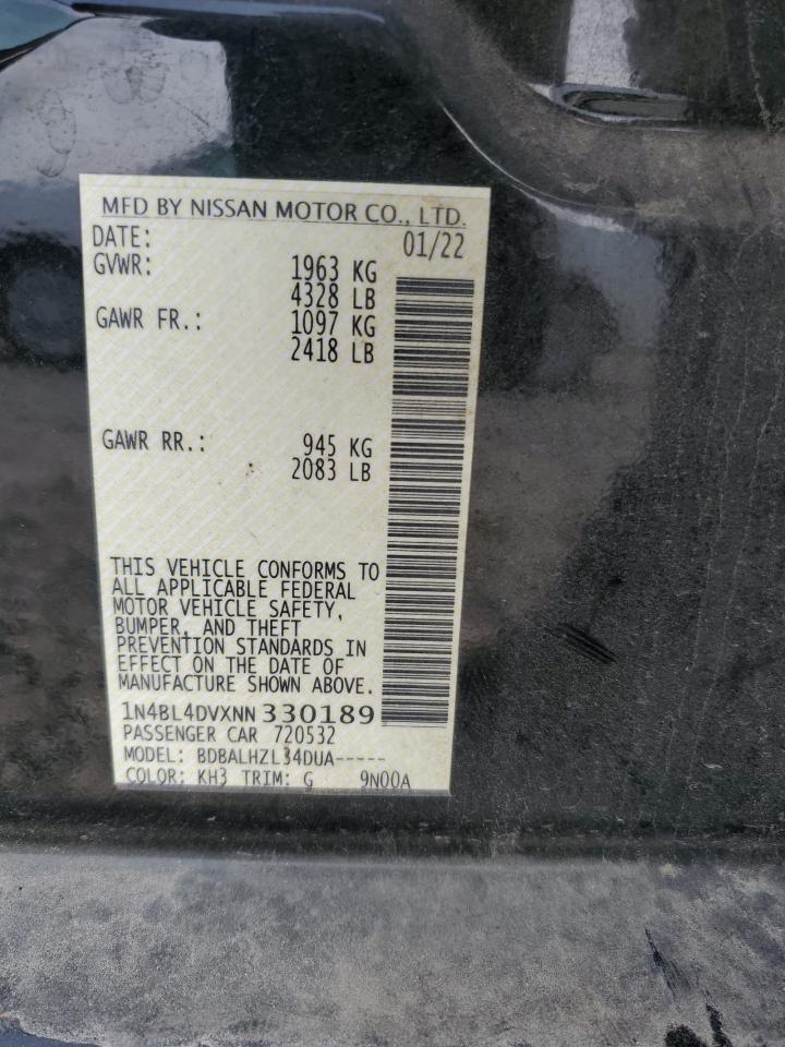 2022 NISSAN ALTIMA SV VIN:1N4BL4DVXNN330189