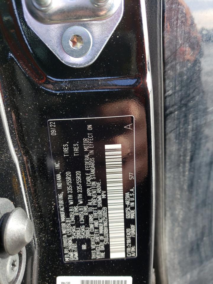 2022 TOYOTA HIGHLANDER XSE VIN:5TDJZRBH1NS250059