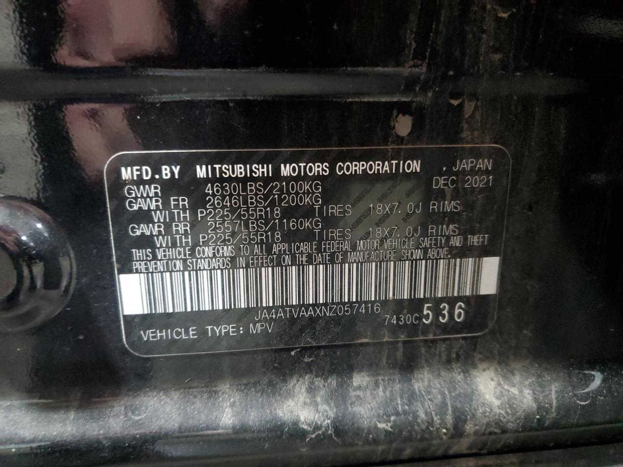 2022 MITSUBISHI ECLIPSE CROSS LE VIN:JA4ATVAAXNZ057416