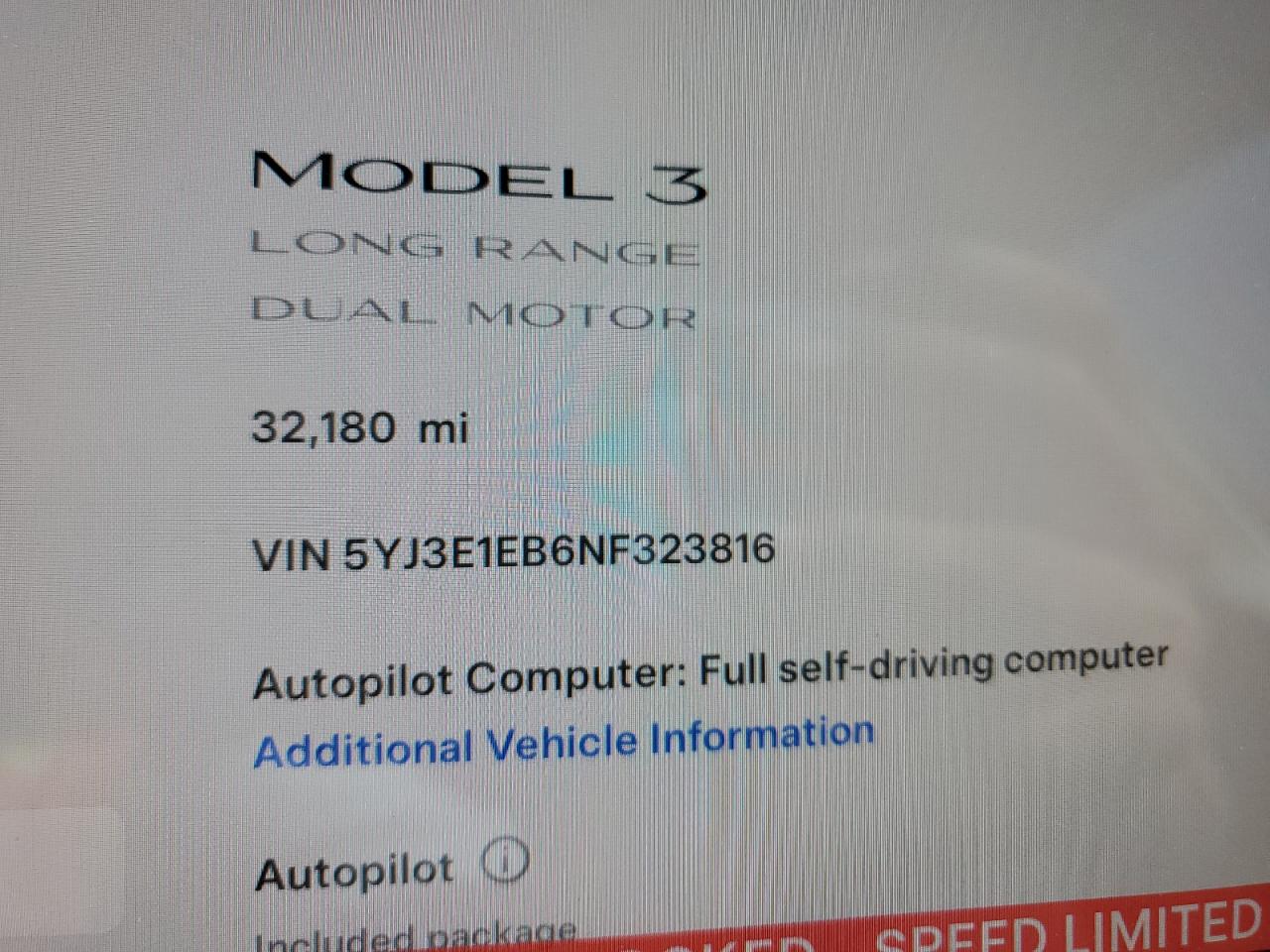 2022 TESLA MODEL 3  VIN:5YJ3E1EB6NF323816