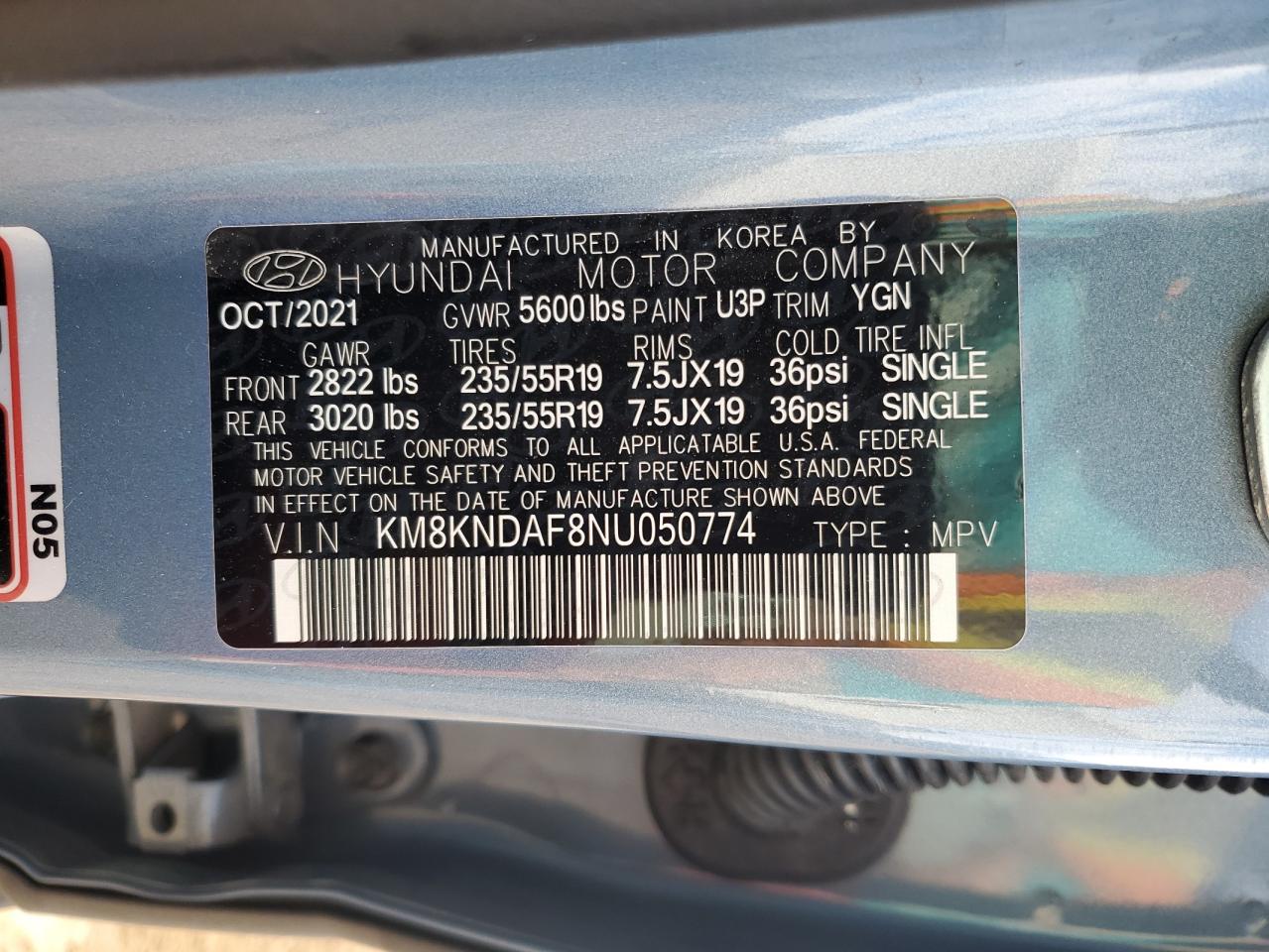 2022 HYUNDAI IONIQ 5 SEL VIN:KM8KNDAF8NU050774