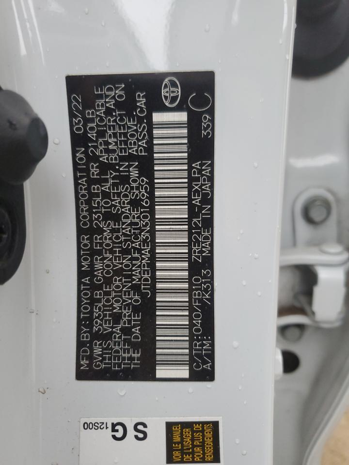 2022 TOYOTA COROLLA LE VIN:JTDEPMAE3N3016959