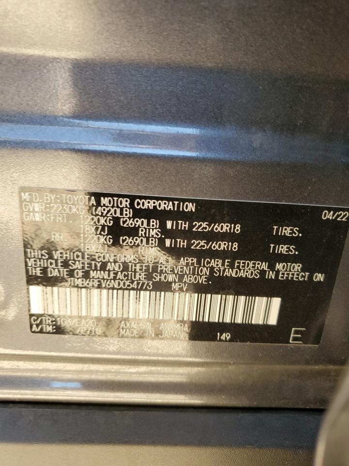 2022 TOYOTA RAV4 XLE PREMIUM VIN:JTMB6RFV6ND054773