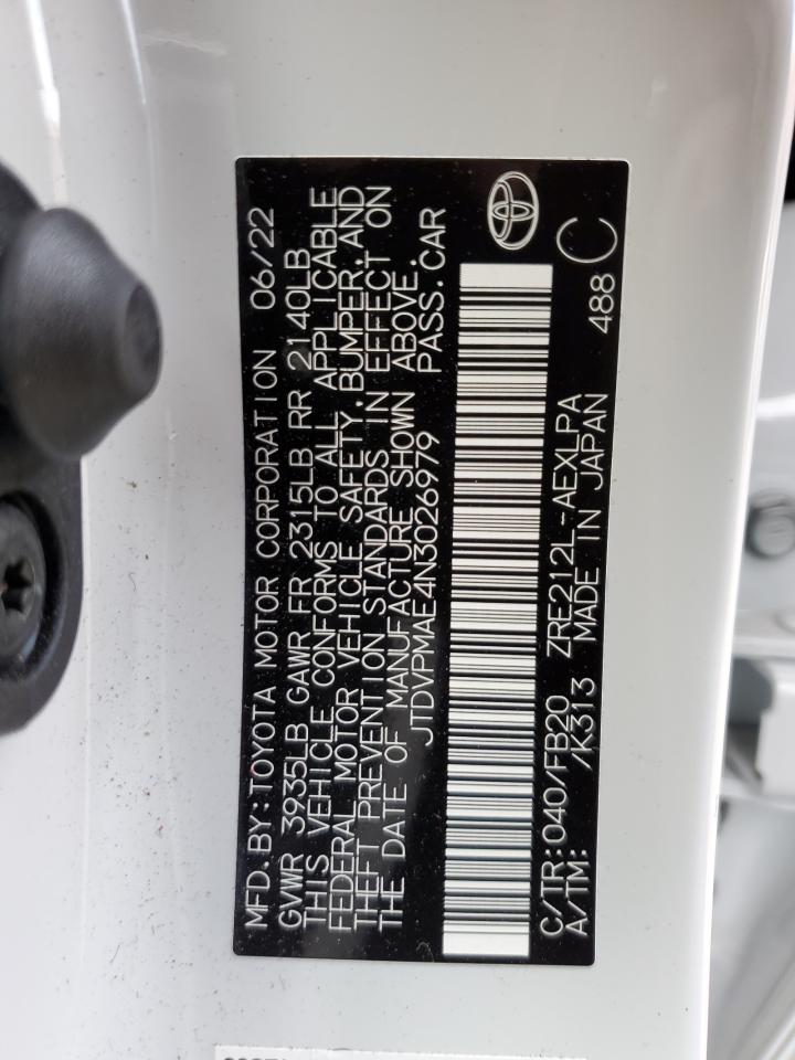 2022 TOYOTA COROLLA LE VIN:JTDVPMAE4N3026979