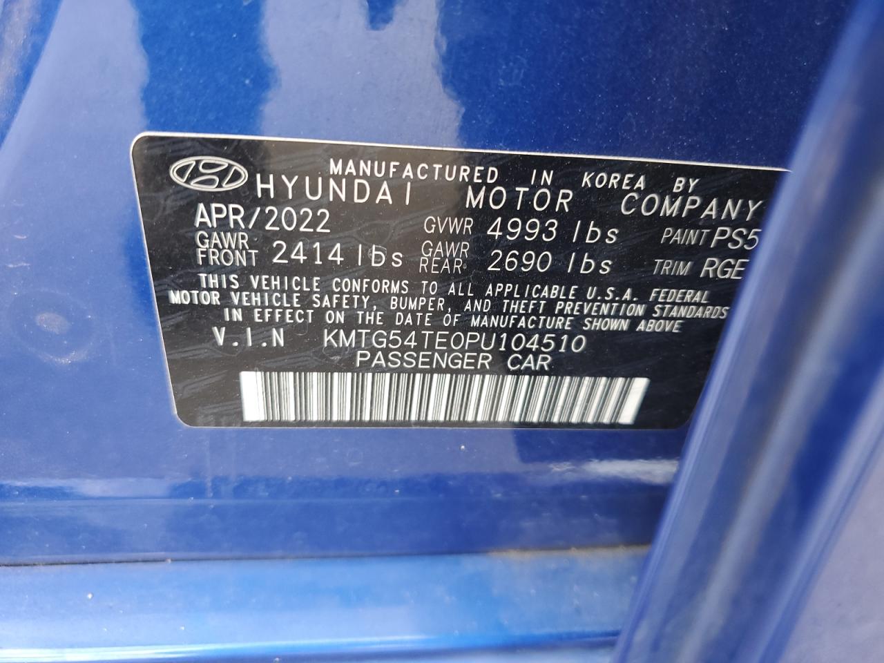 2023 GENESIS G70 BASE VIN:KMTG54TE0PU104510