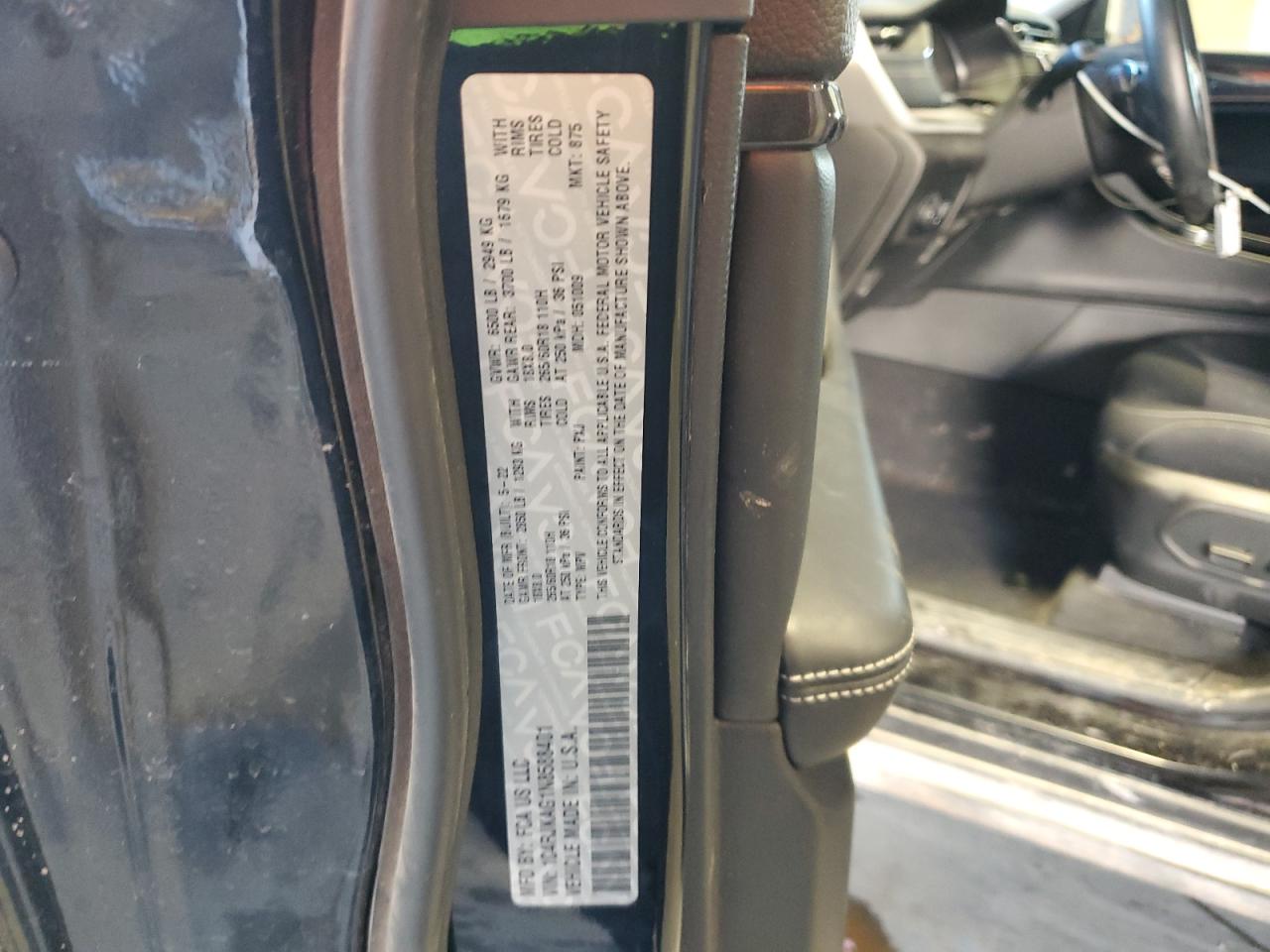 2022 JEEP GRAND CHEROKEE L LAREDO VIN:1C4RJKAG1N8588401