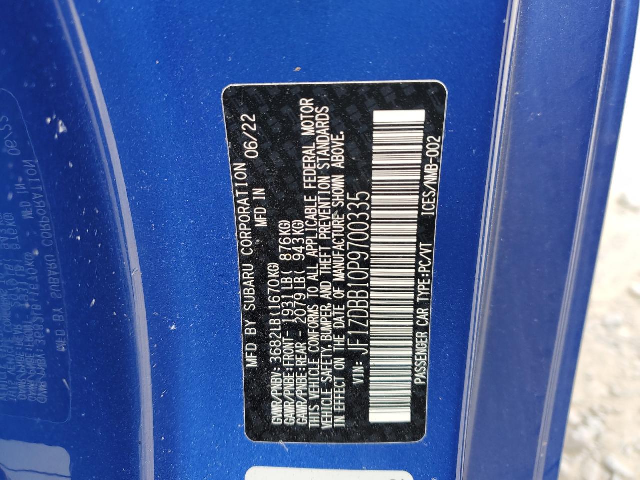 2023 SUBARU BRZ PREMIUM VIN:JF1ZDBB10P9700335