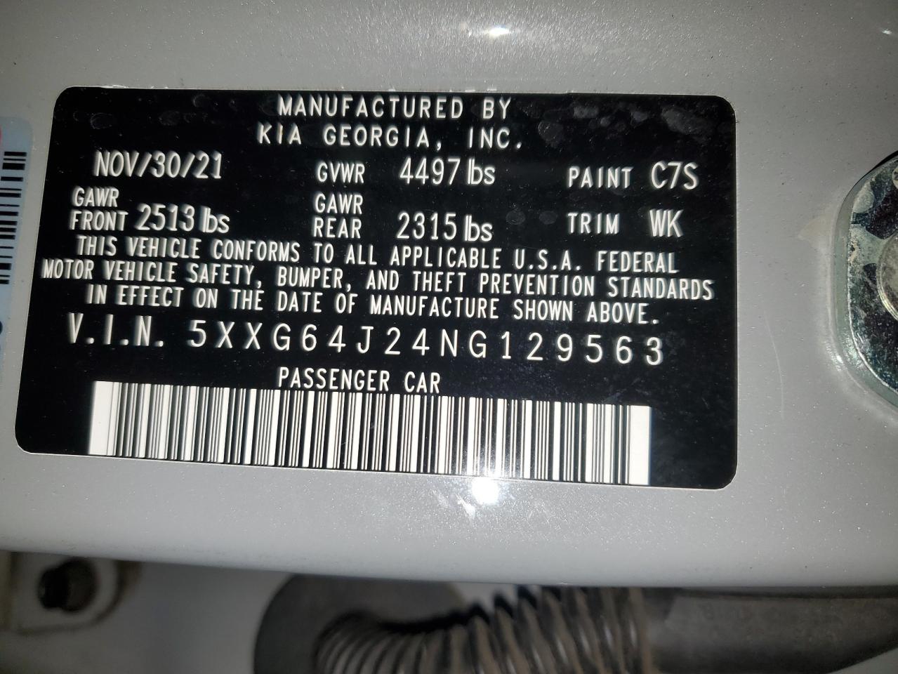 2022 KIA K5 GT LINE VIN:5XXG64J24NG129563