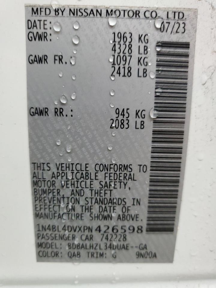 2023 NISSAN ALTIMA SV VIN:1N4BL4DVXPN426598