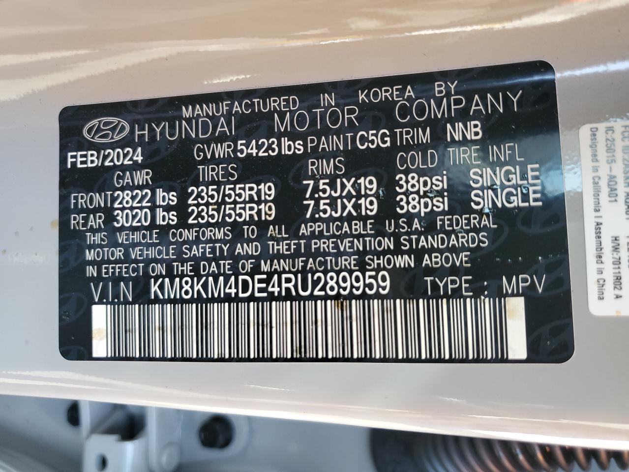 2024 HYUNDAI IONIQ 5 SE VIN:KM8KM4DE4RU289959