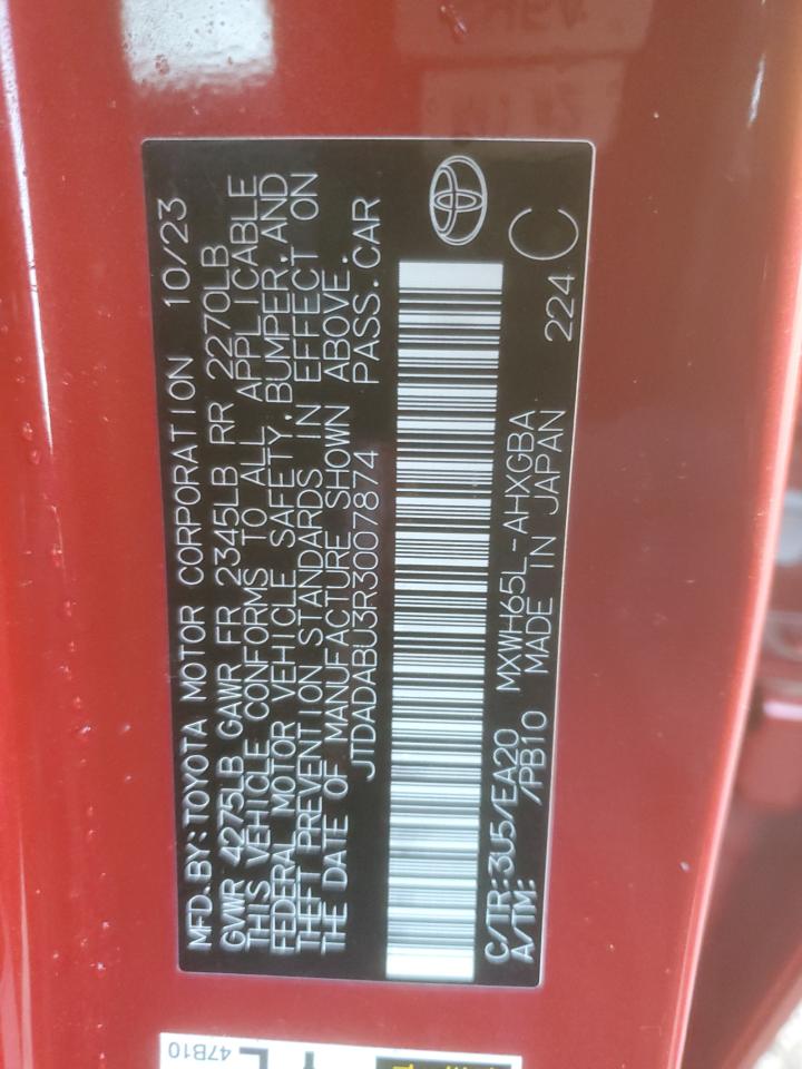 2024 TOYOTA PRIUS LE VIN:JTDADABU3R3007874