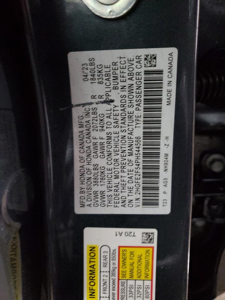 2023 HONDA CIVIC SPORT VIN:2HGFE2F54PH544566