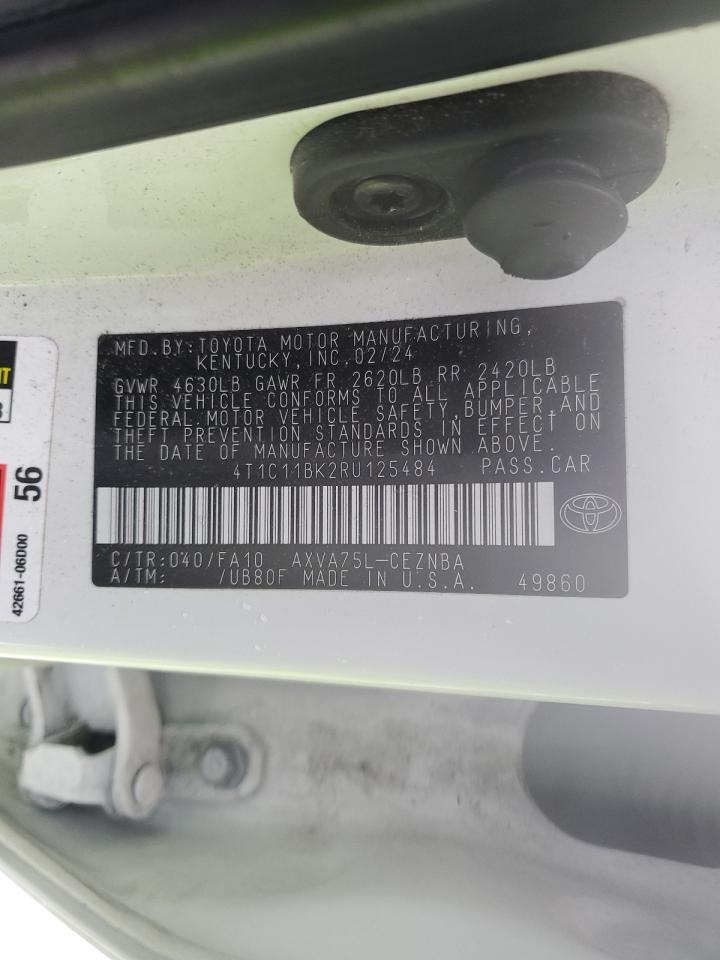 2024 TOYOTA CAMRY LE VIN:4T1C11BK2RU125484