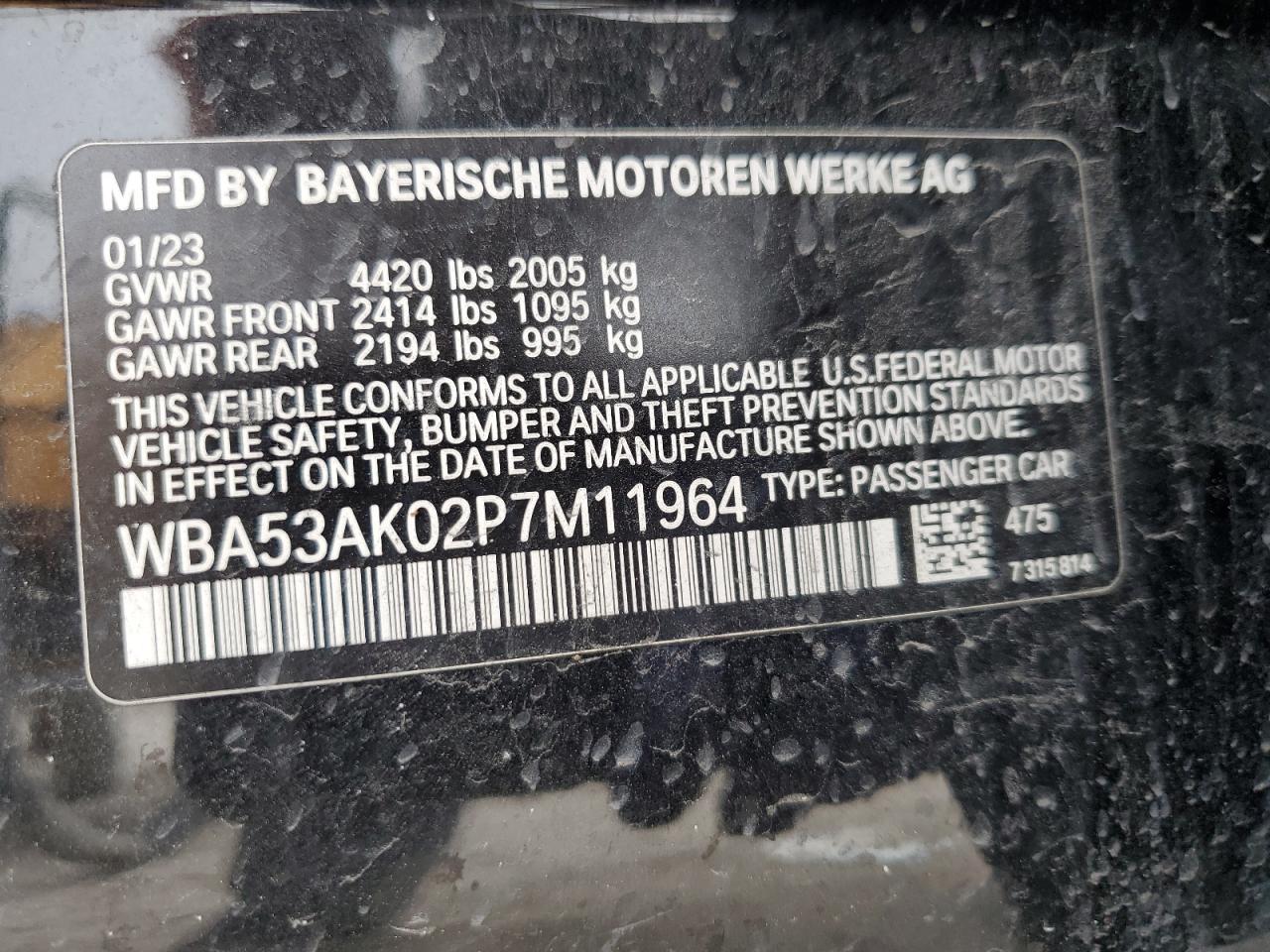 2023 BMW 228I  VIN:WBA53AK02P7M11964