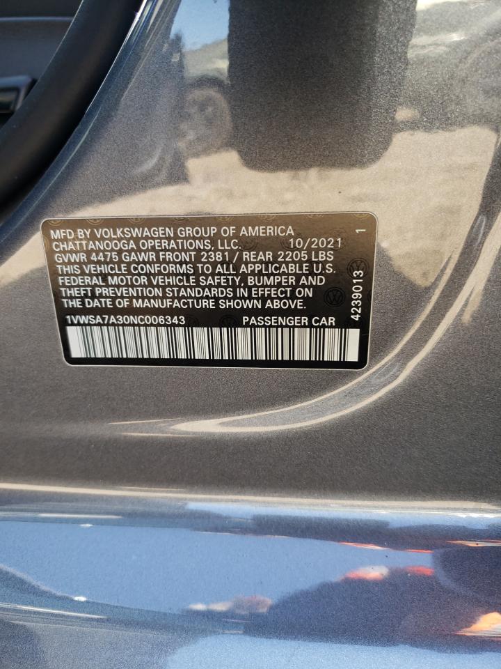 2022 VOLKSWAGEN PASSAT SE VIN:1VWSA7A30NC006343