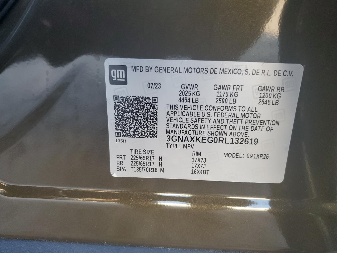 2024 CHEVROLET EQUINOX LT VIN:3GNAXKEG0RL132619