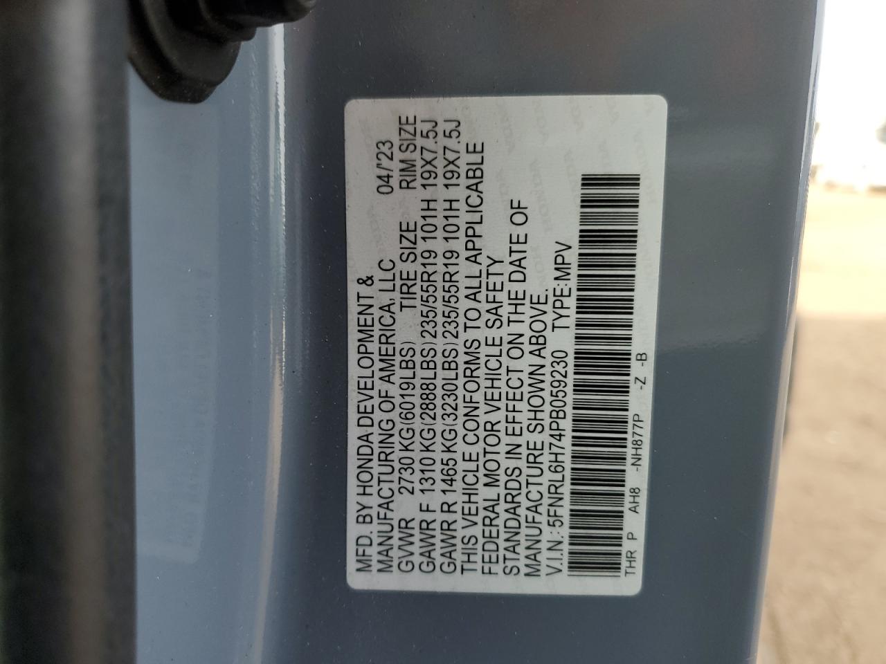 2023 HONDA ODYSSEY SPORT-L VIN:4JGFD6BB9PA882074