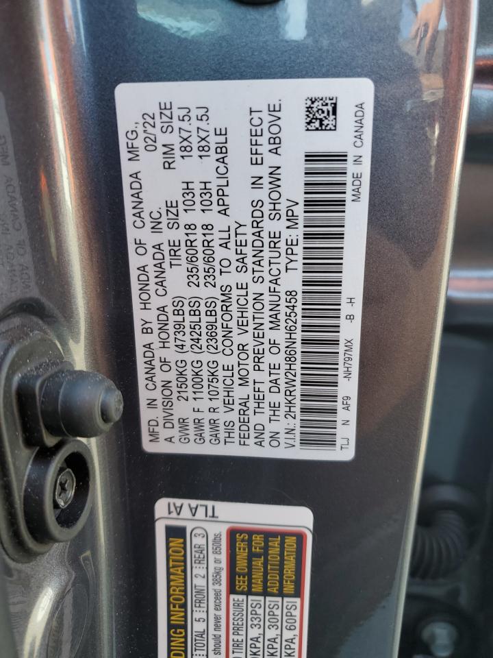 2022 HONDA CR-V EXL VIN:2HKRW2H86NH625458
