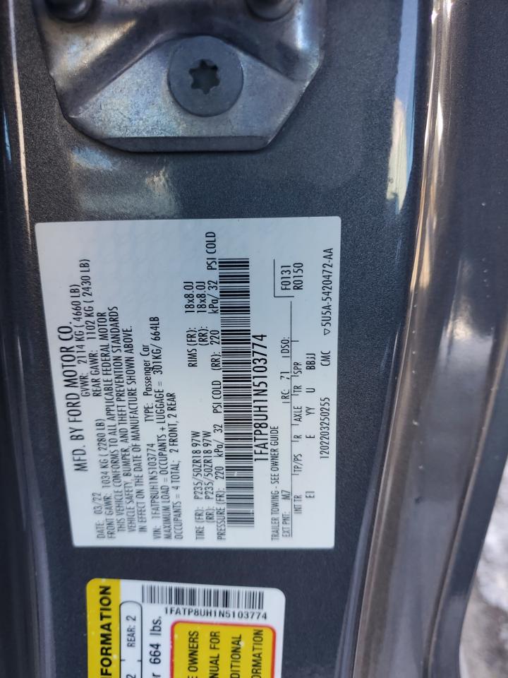 2022 FORD MUSTANG  VIN:1FATP8UH1N5103774