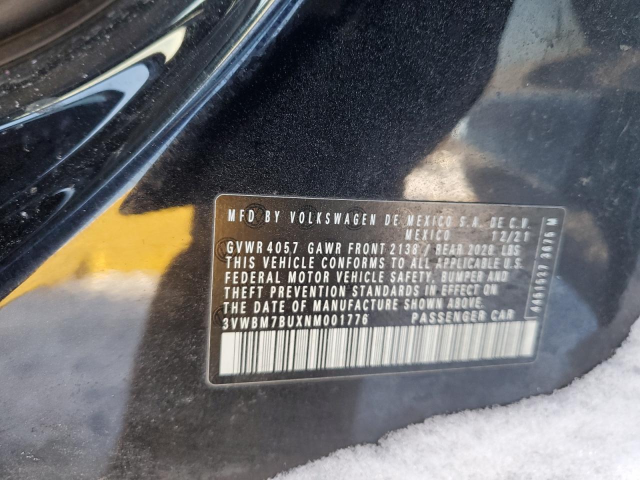 2022 VOLKSWAGEN JETTA SPORT VIN:3VWBM7BUXNM001776