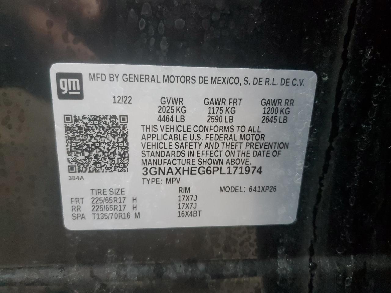 2023 CHEVROLET EQUINOX LS VIN:3GNAXHEG6PL171974