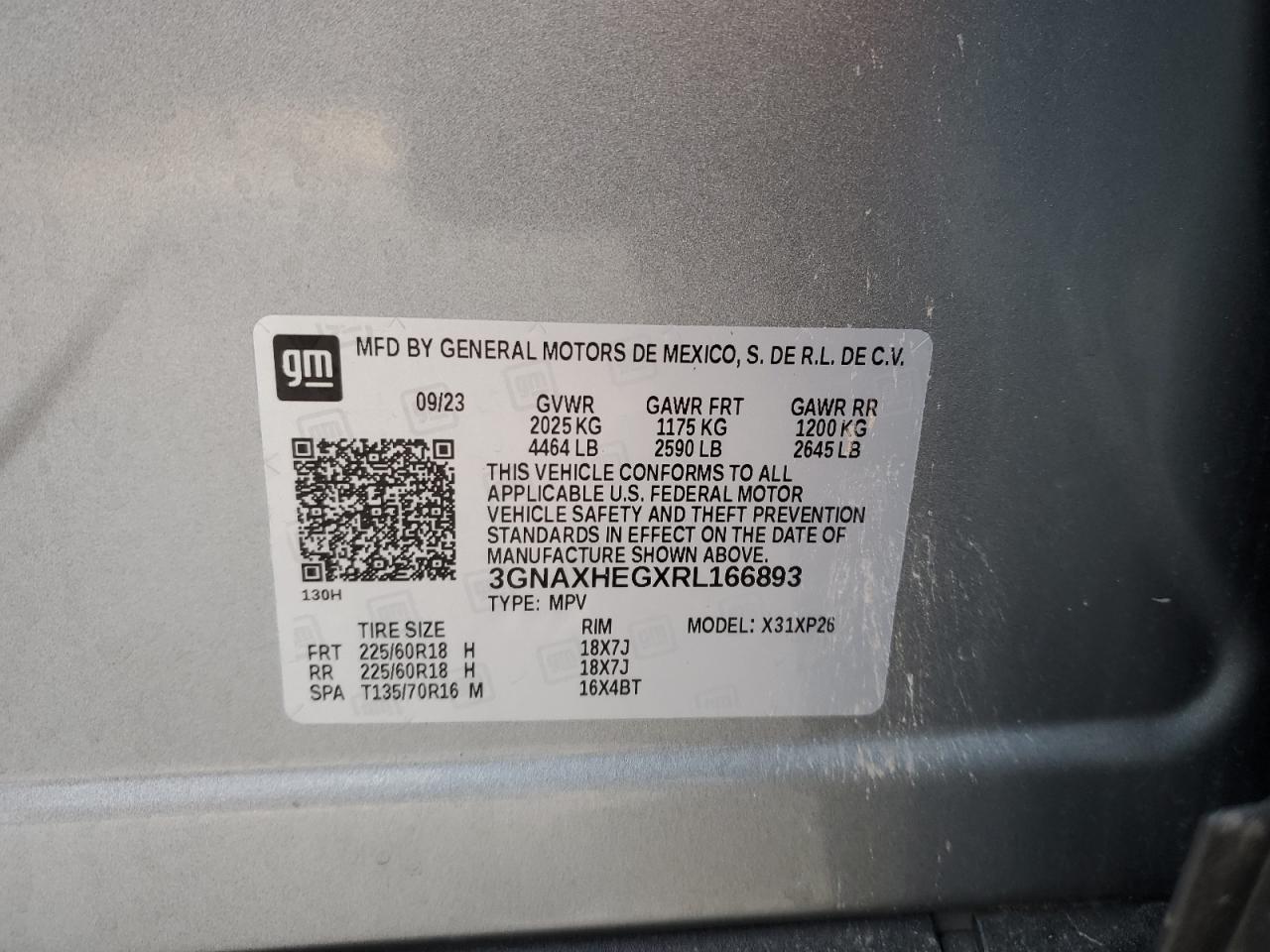 2024 CHEVROLET EQUINOX LS VIN:3GNAXHEGXRL166893