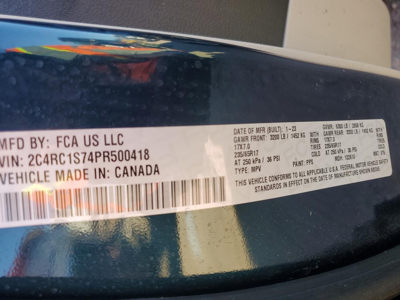 2023 CHRYSLER PACIFICA HYBRID LIMITED VIN:2C4RC1S74PR500418