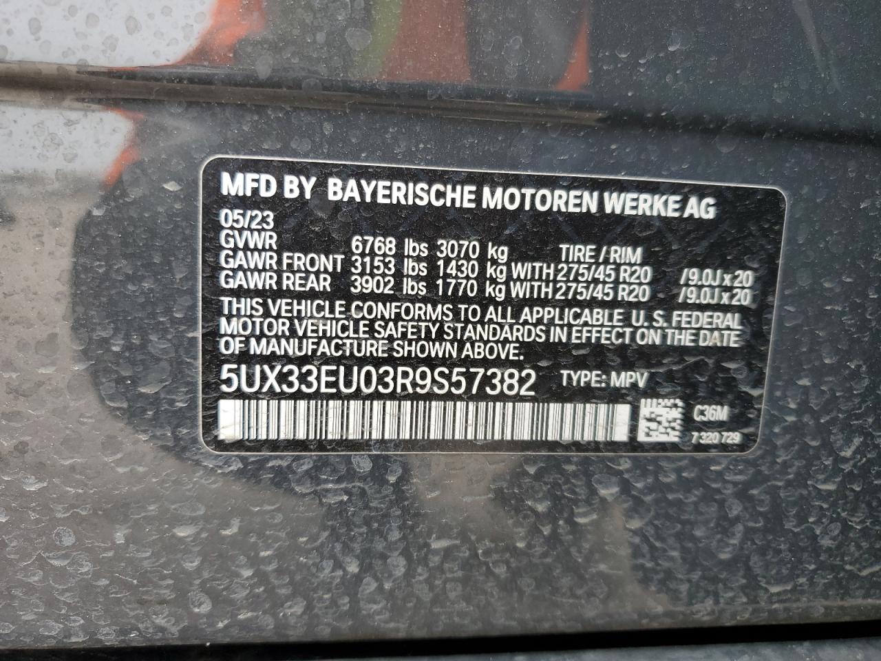 2024 BMW X5 M60I VIN:5UX33EU03R9S57382