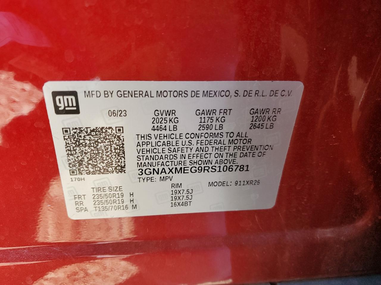 2024 CHEVROLET EQUINOX RS VIN:3GNAXMEG9RS106781